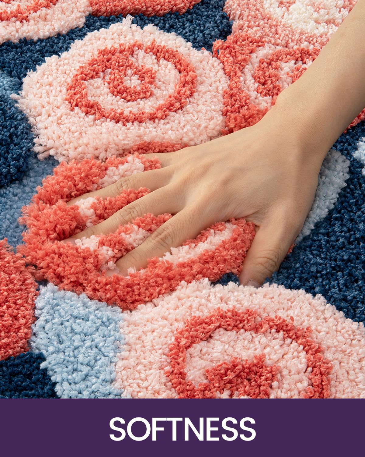 Dexi Flower Bath Mat, Ultra Thick Soft Floral Bathroom Rug, Water Absorbent Non Slip Microfiber Rugs For Shower Floor, Sink, Bed